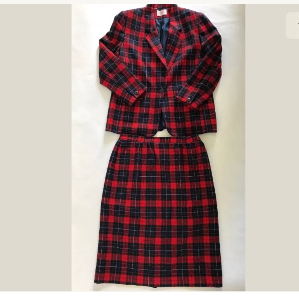 Vtg Pendleton Tartan Skirt Set Wool L red plaid
